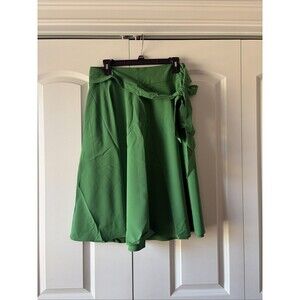 Belle Pogue Green Midi Skirt Women's Large Elastic Waist Side Tie New with Tags